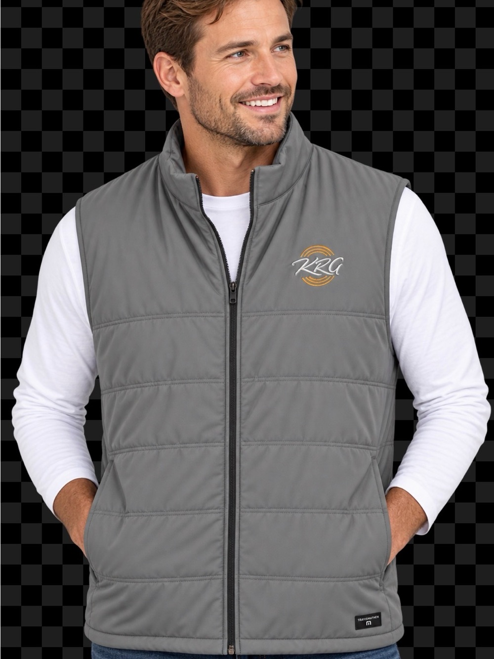 Travis Mathew Gray Quilted Zip Vest with Embroidered Logo